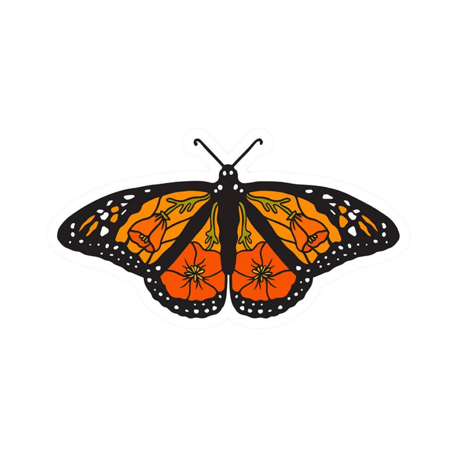Monarch Butterfly, California Poppy | Sticker