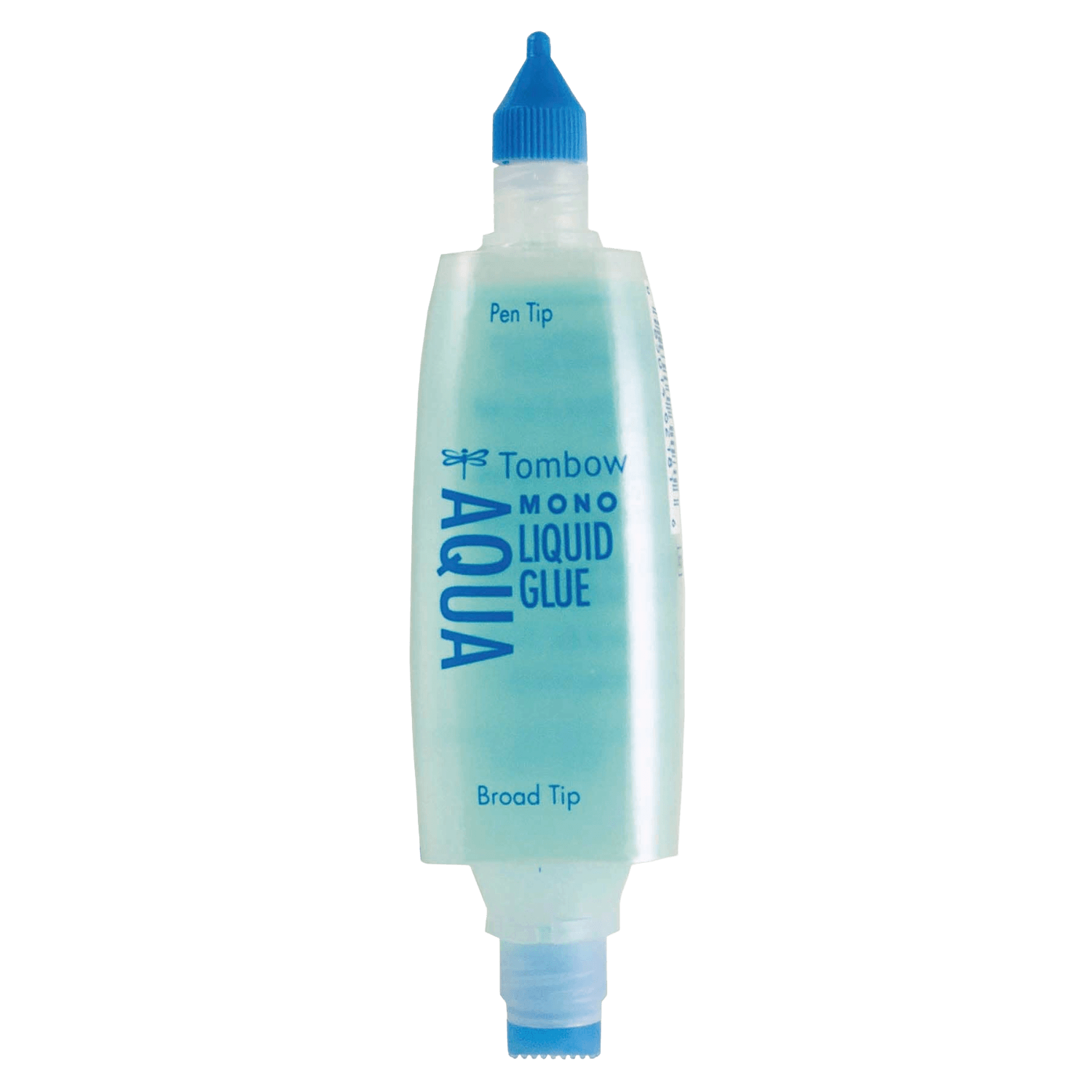 Tombow Mono Aqua Liquid Glue bottle with caps off to show both tips.