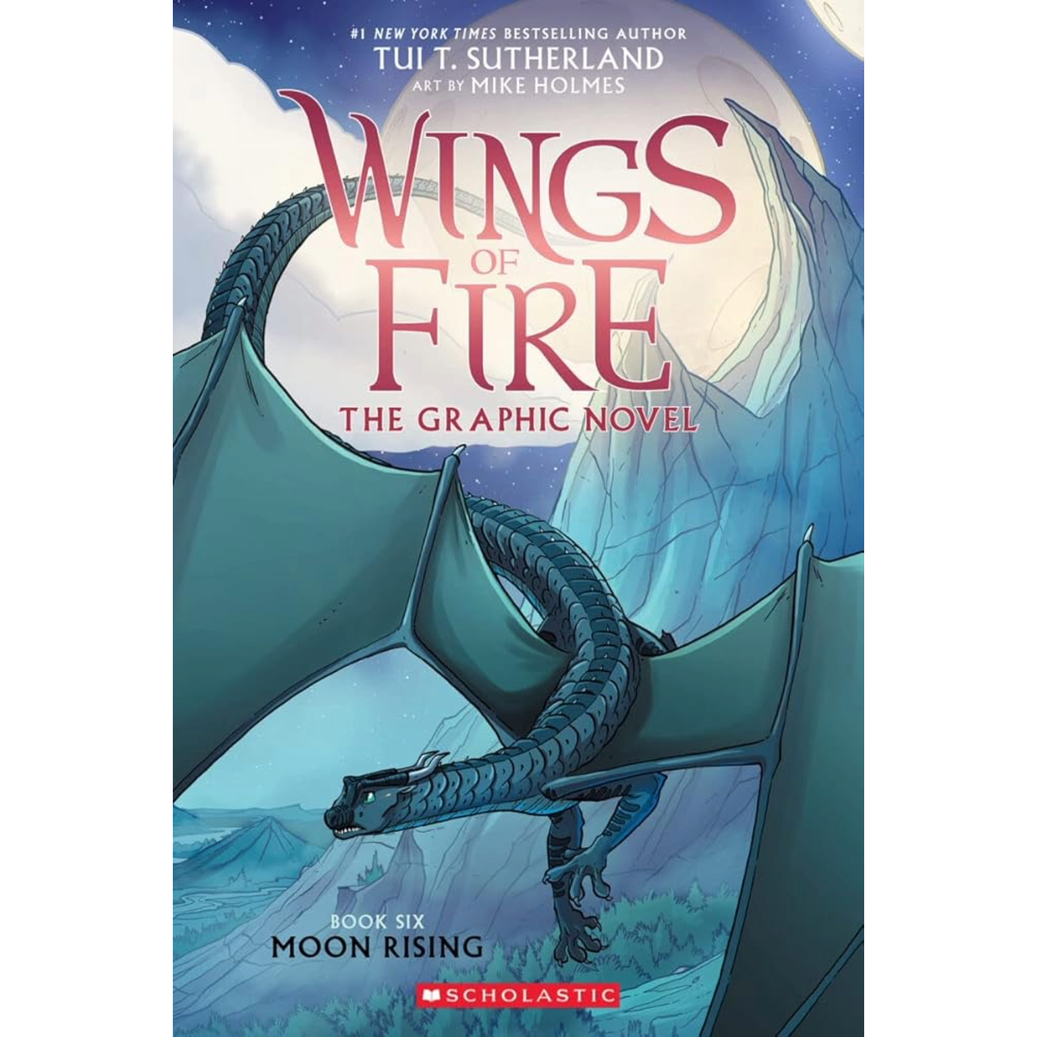Book cover of 'Wings of Fire' graphic novel with a dragon and mountainous landscape.