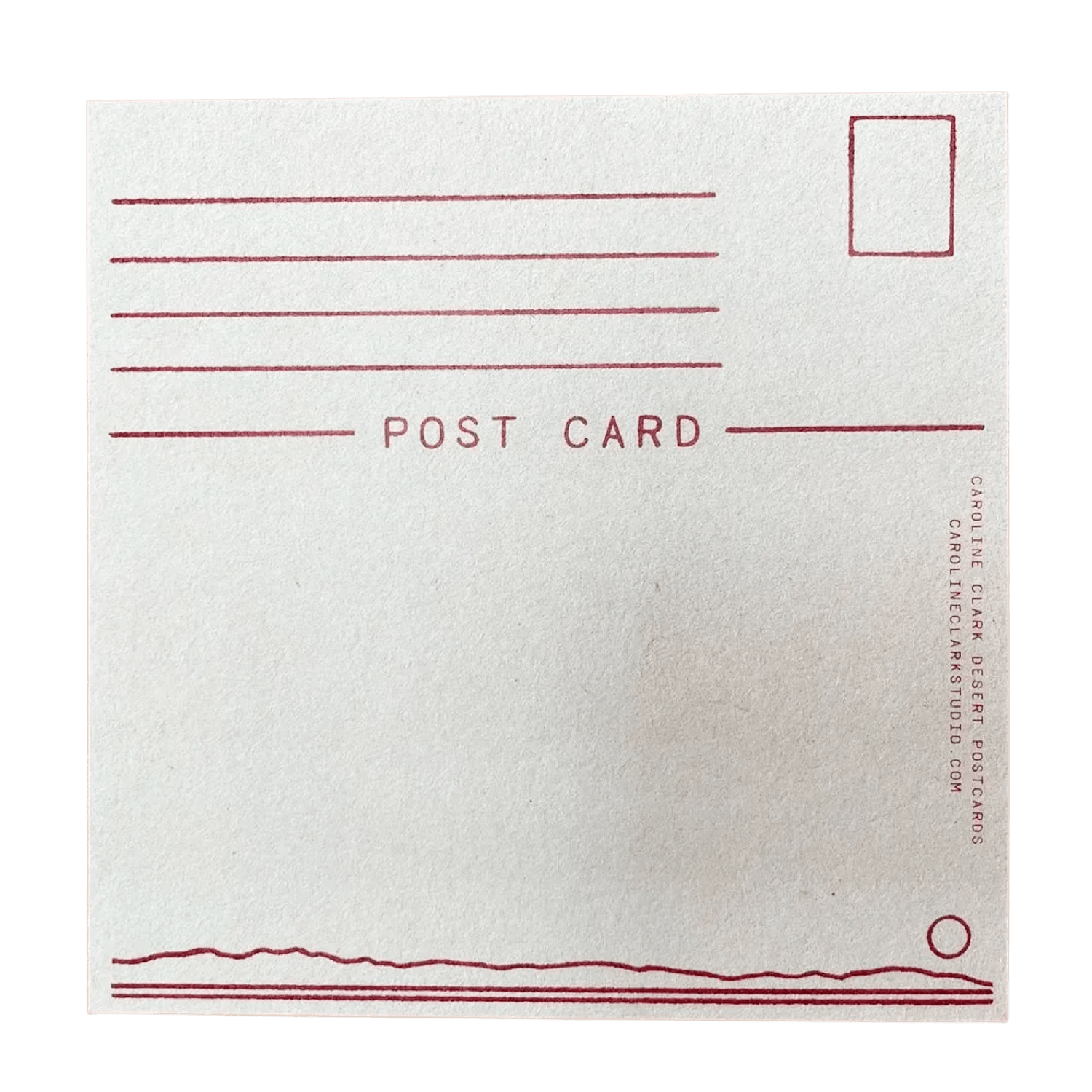 White postcard with red lines and text.