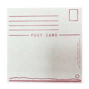 White postcard with red lines and text.