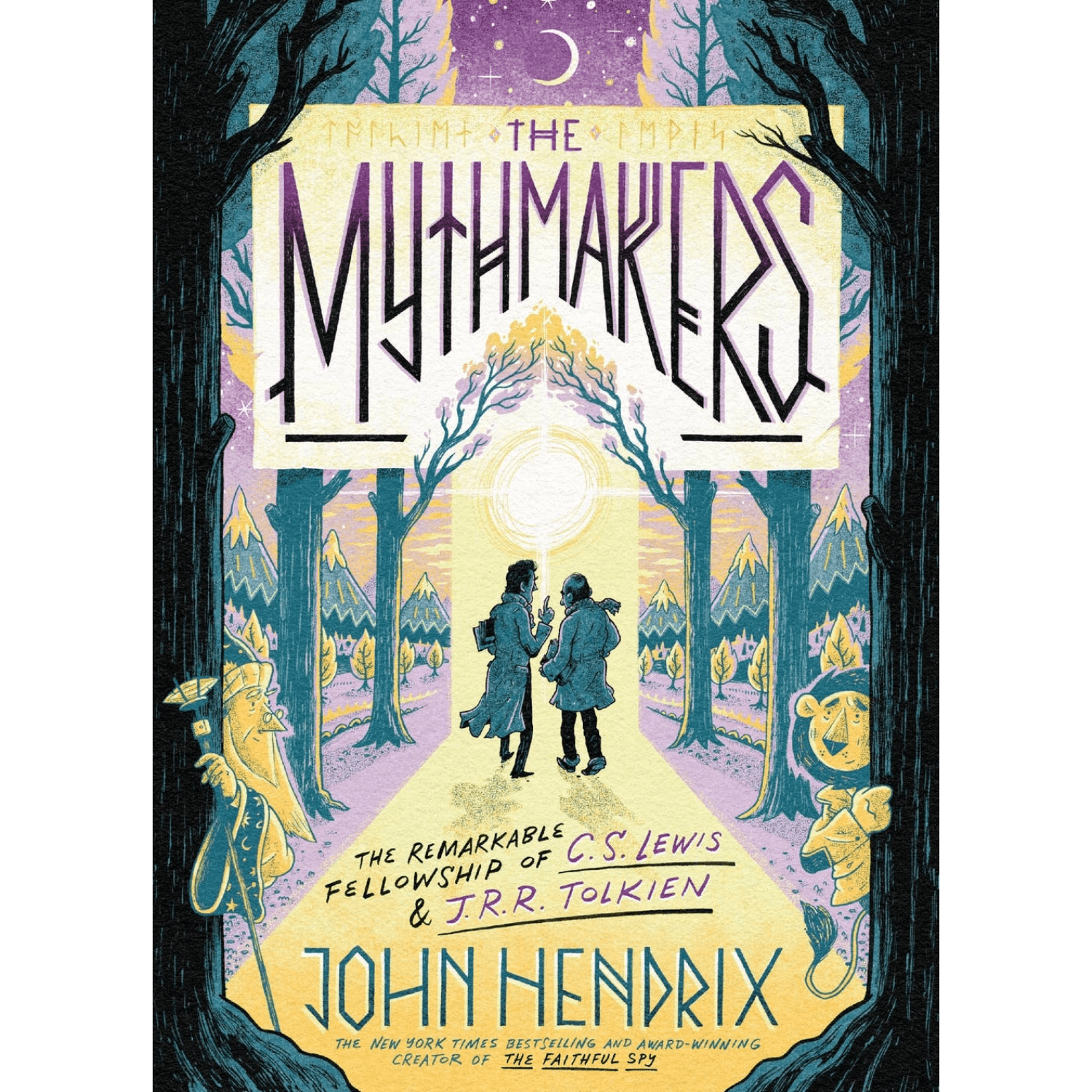 Book cover of 'The Mythmakers' with silhouettes in a forest setting