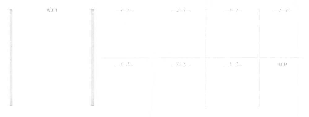 Book pages showing week one with space for each day on a white background.