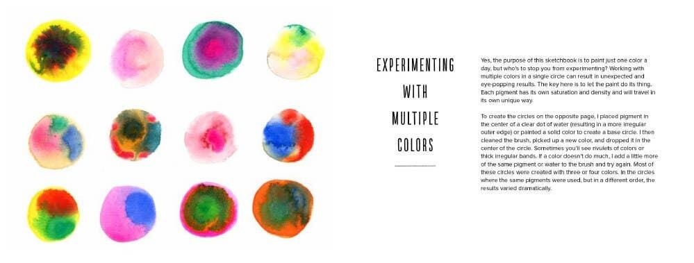 Book pages of Colorful watercolor circles with text on a white background