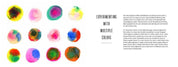 Book pages of Colorful watercolor circles with text on a white background