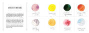 Book pages with colorful circular emotions chart with descriptive text on a white background