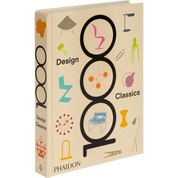 Book titled 'Design Classics' with colorful icons on a beige background