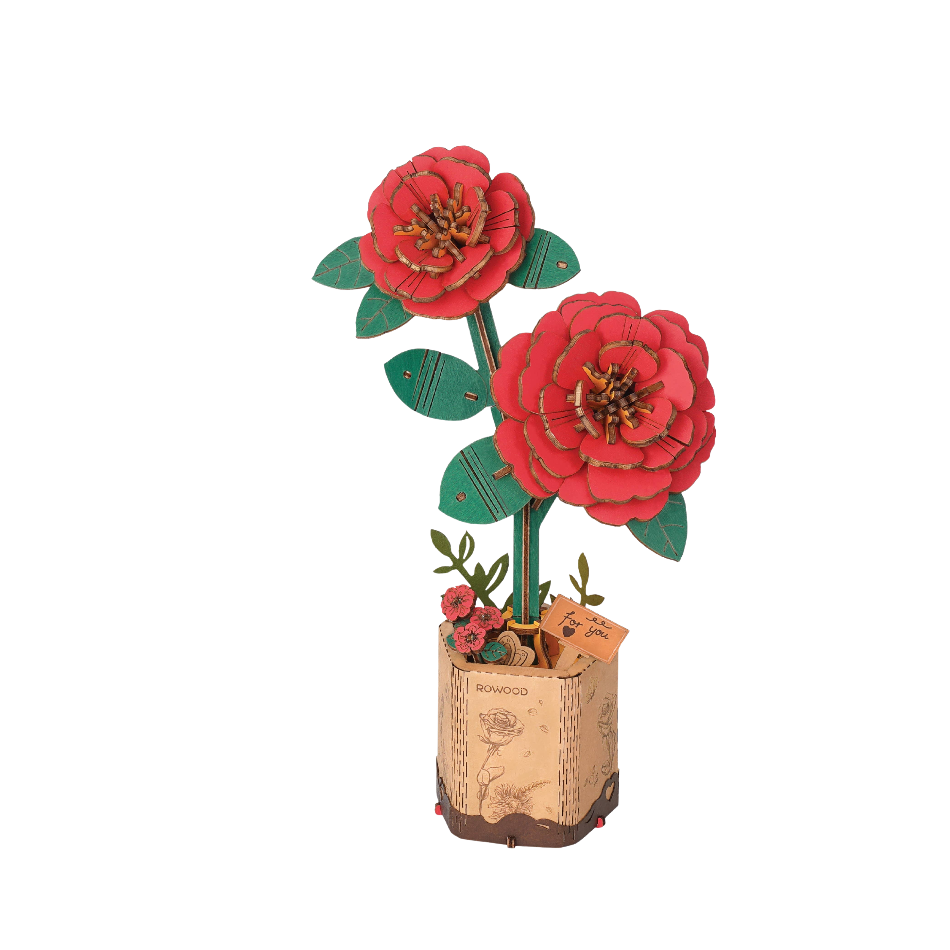 3D Wooden Flower Puzzle: Red Camellia