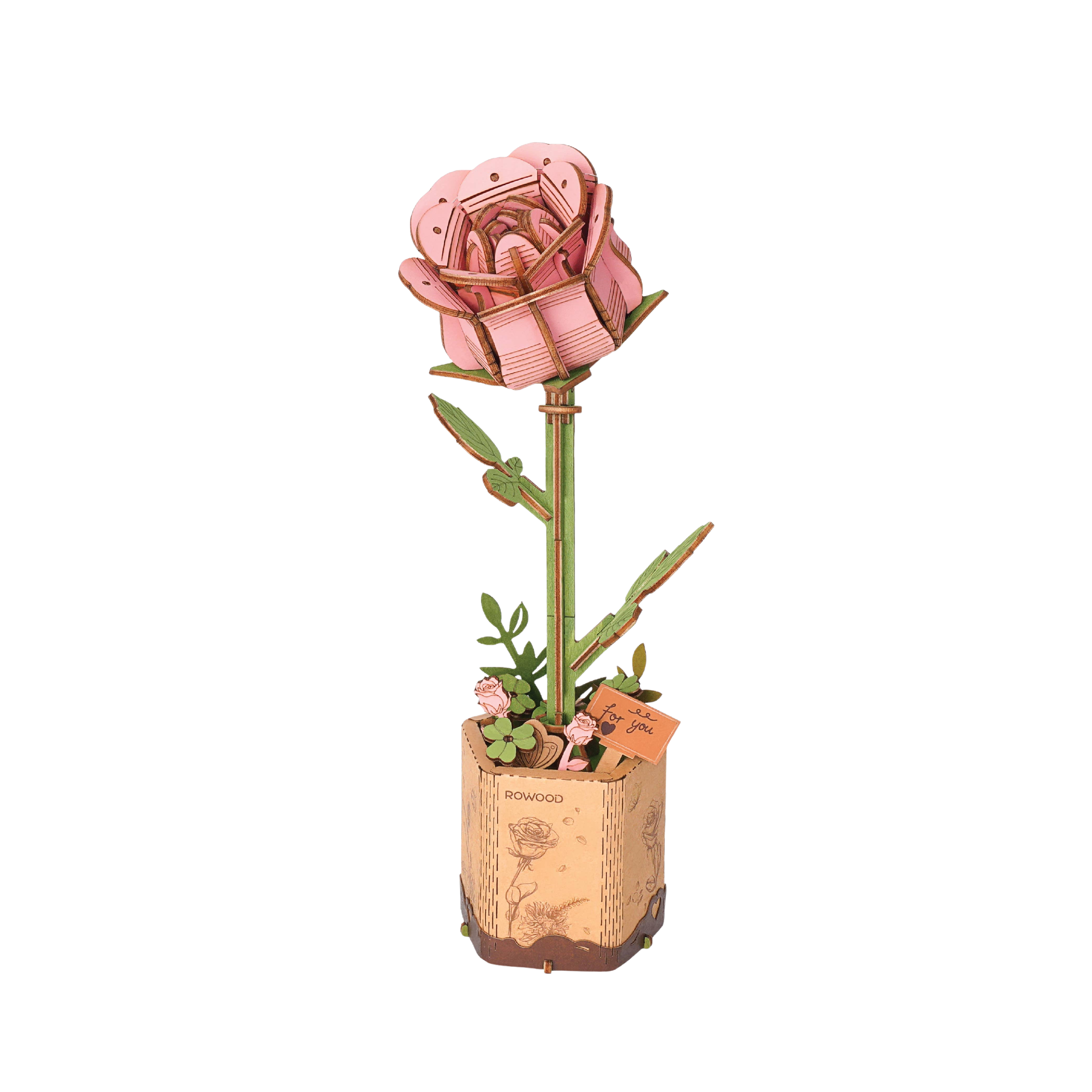 3D Wooden Flower Puzzle: Pink Rose