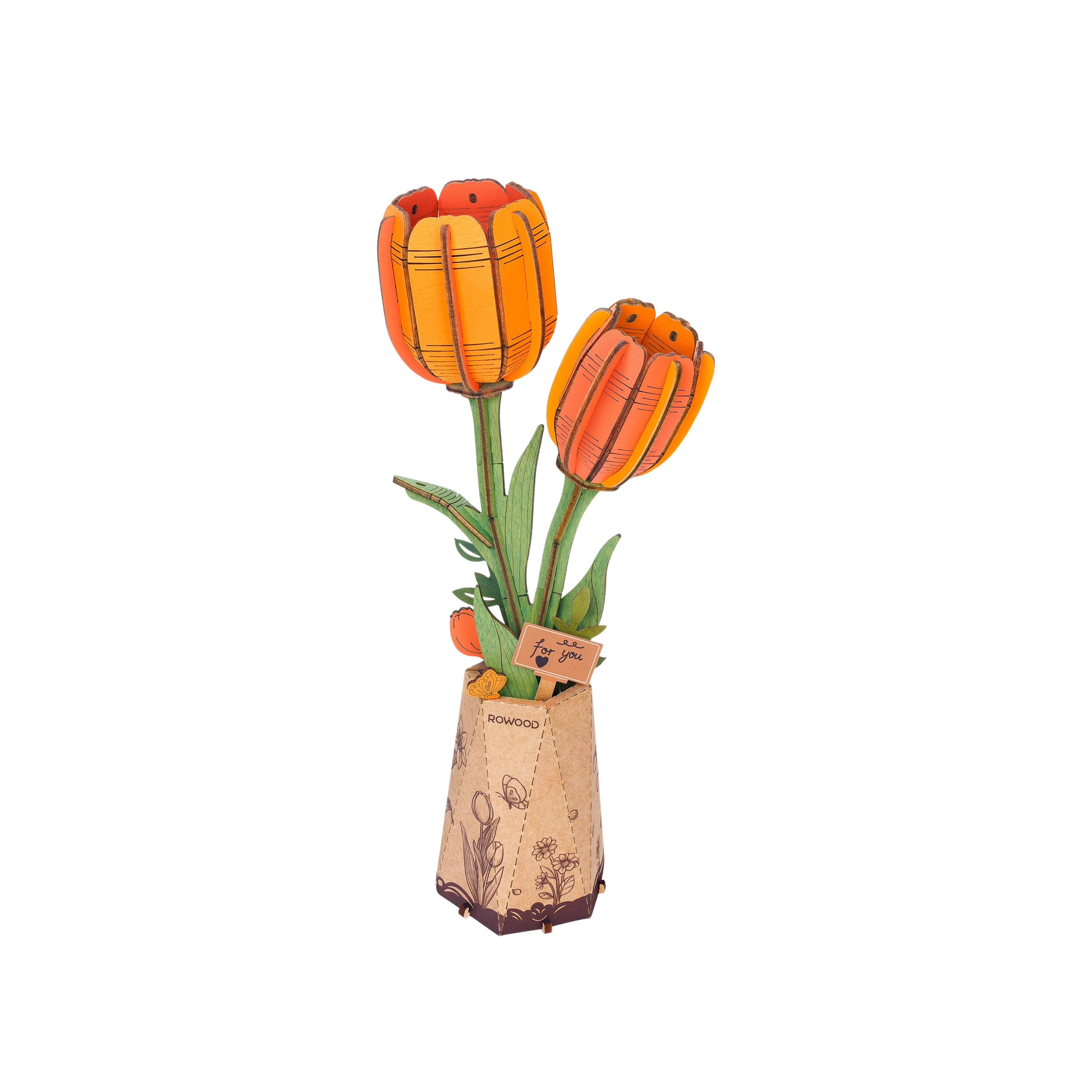 3D Wooden Flower Puzzle: Orange Tulip
