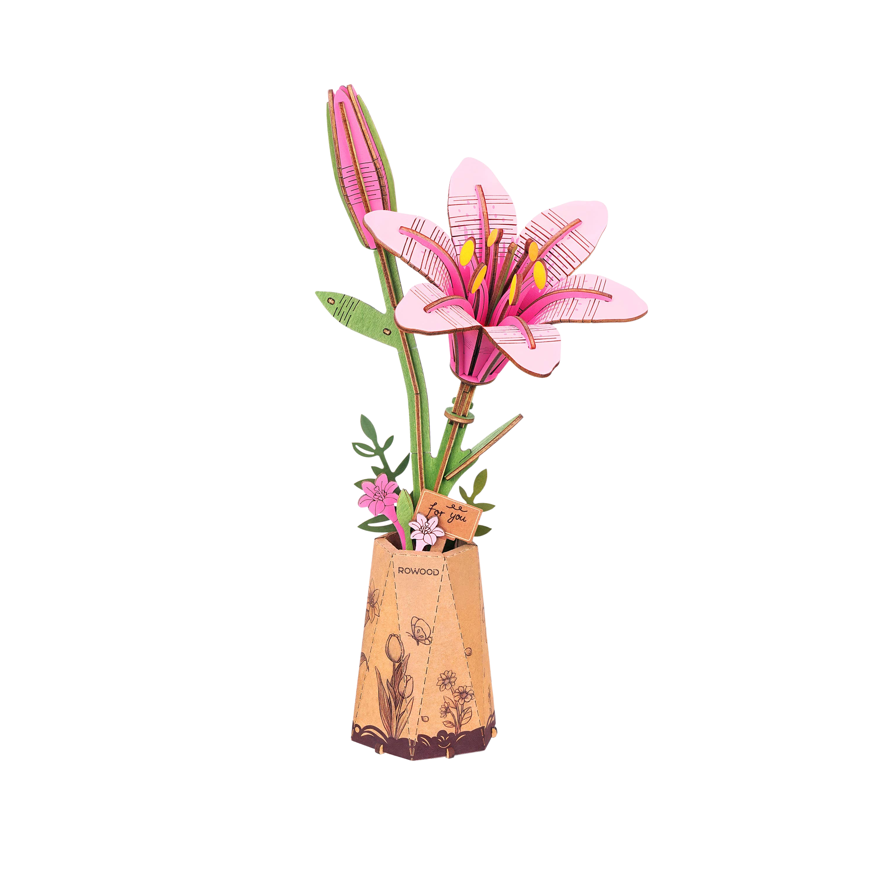 3D Wooden Flower Puzzle: Pink Lilly