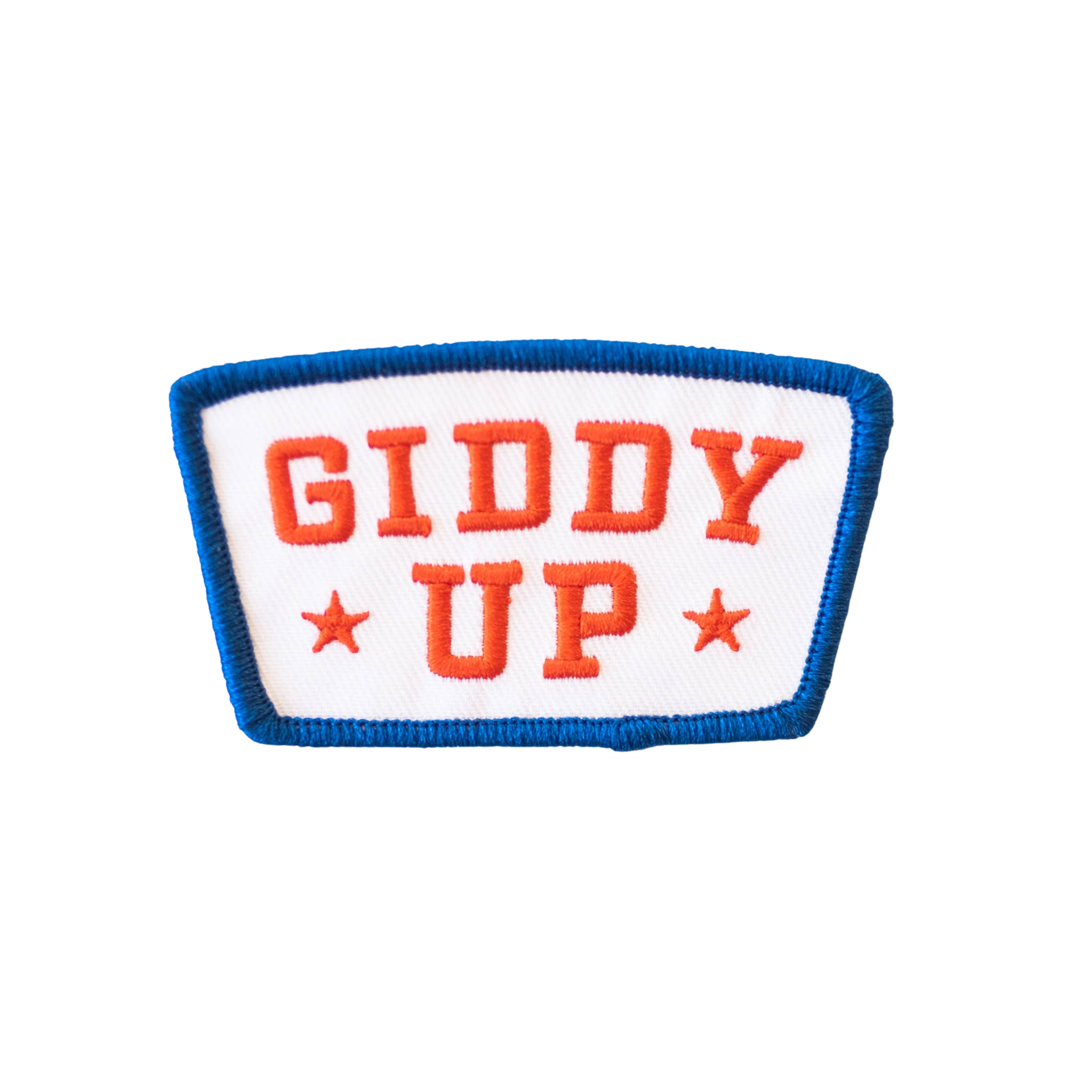 Giddy Up Embroidered Iron on Patch - Red, White and Blue
