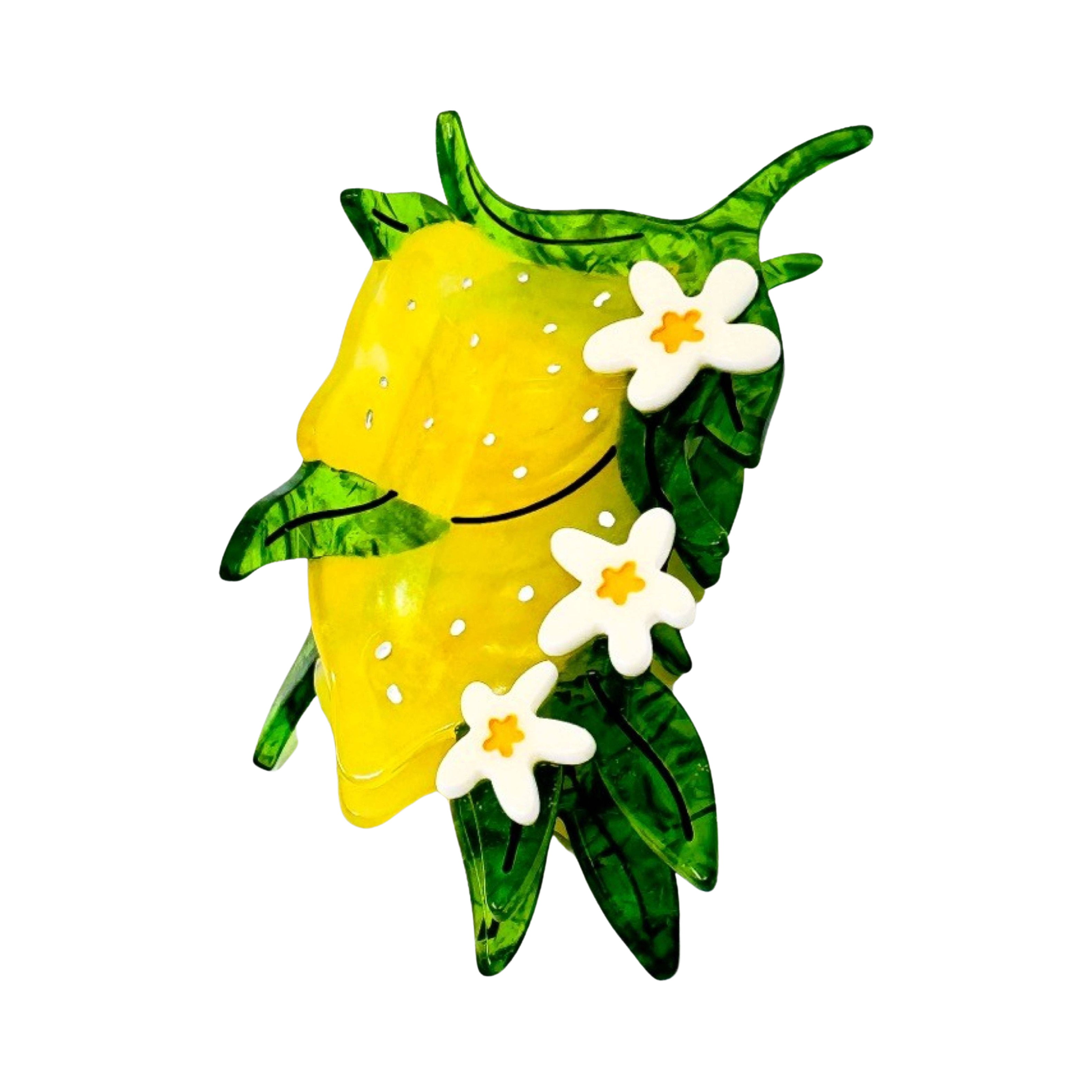 Large Lemon and Flowers Hair Claw Clip