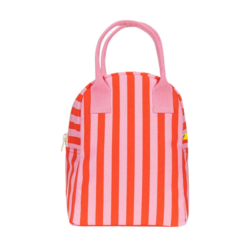 Awning Stripe Pink Zipper Lunch Bag