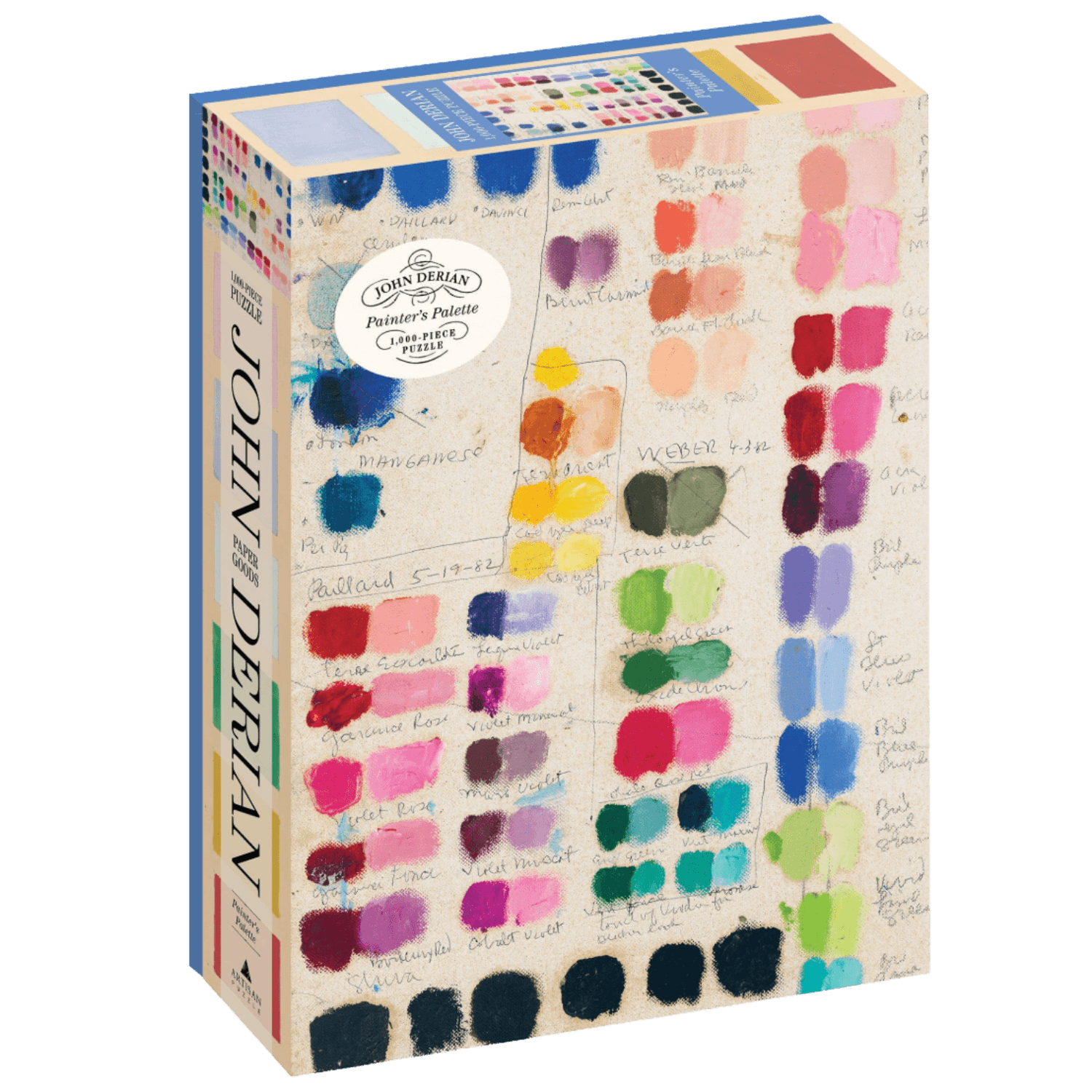 John Derian colorful paint swatch puzzle on a cream background