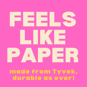 Text on a pink background describing the material