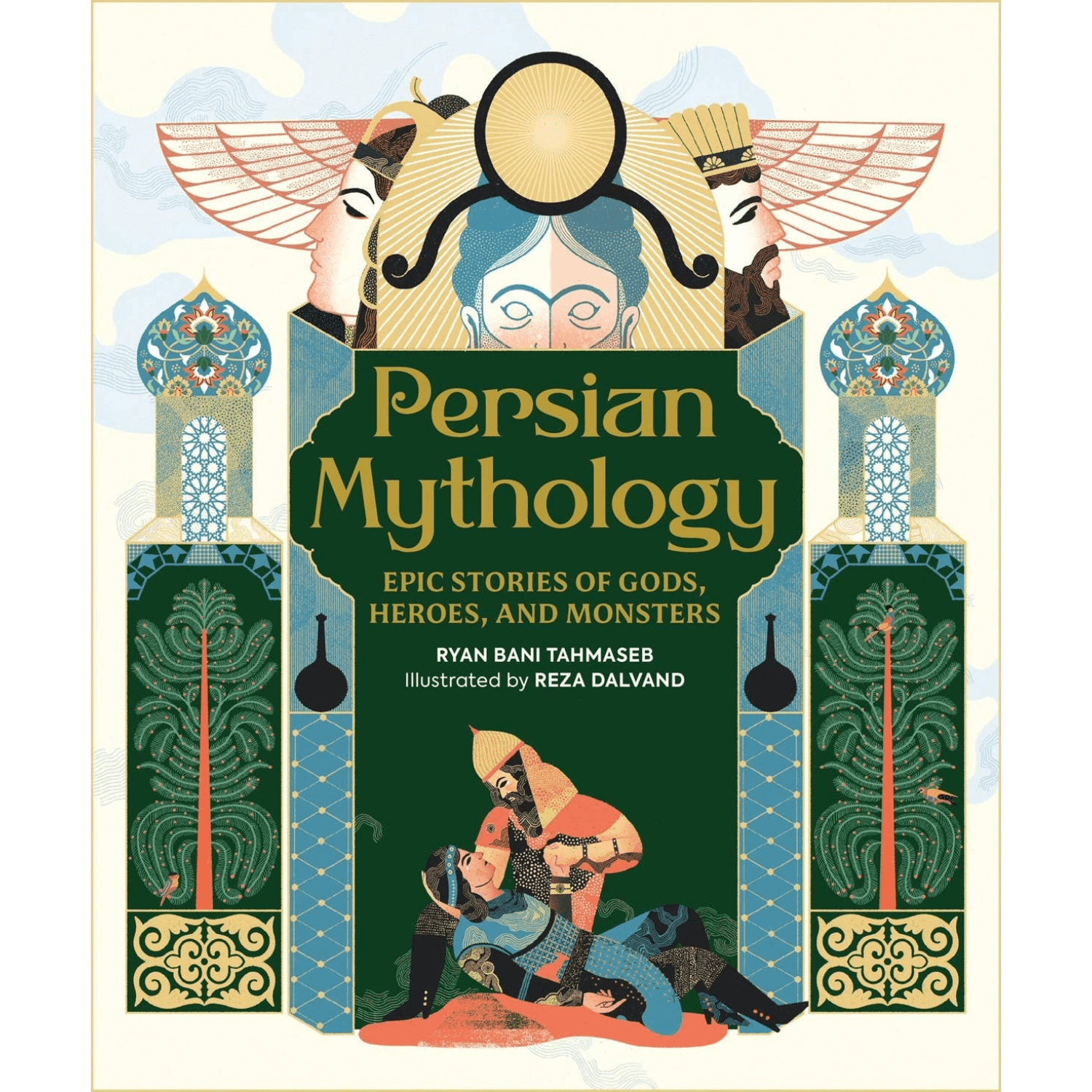 Book cover of 'Persian Mythology' with illustrations of gods and scenes.