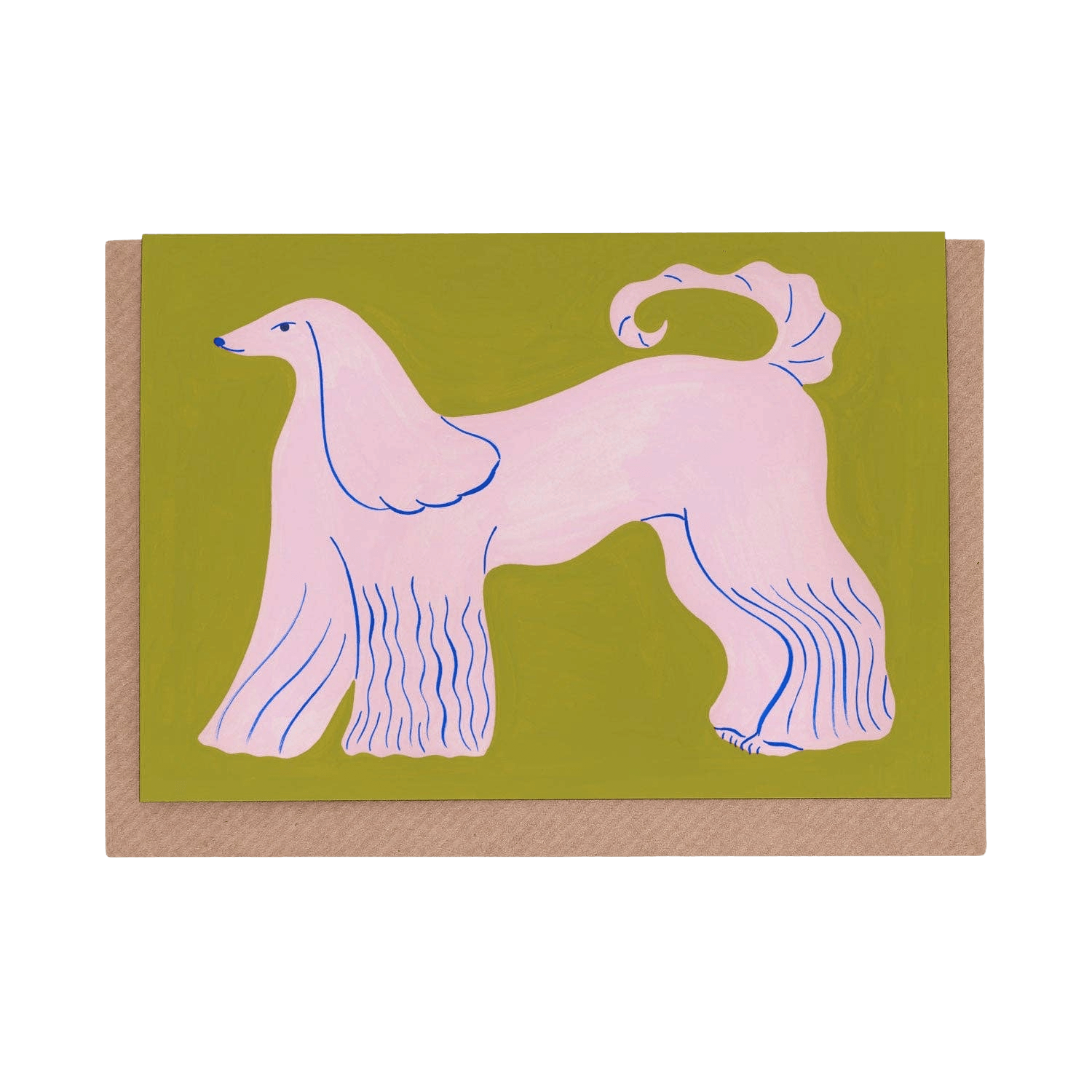 Illustration of a dog on a green background with a brown border