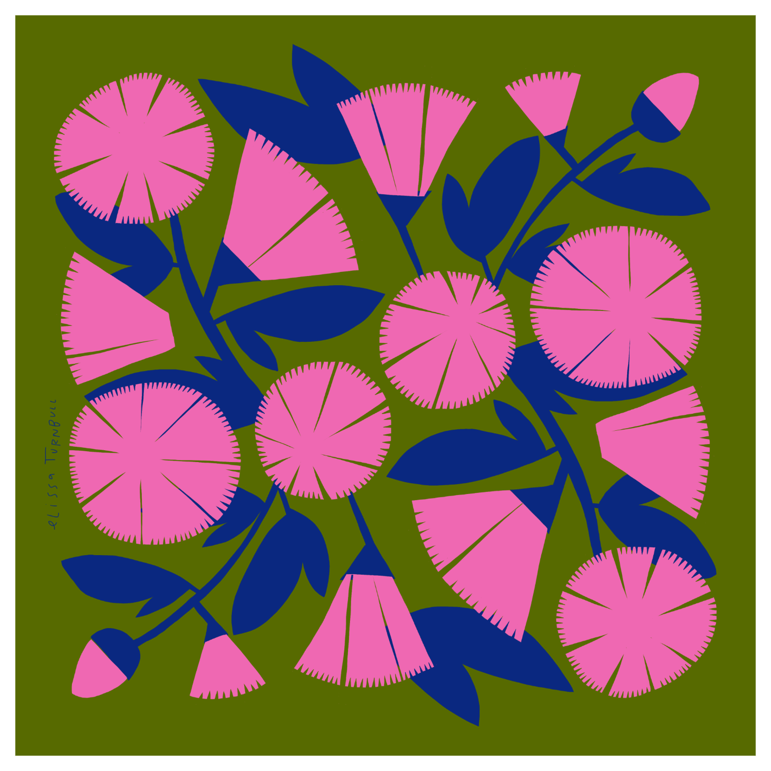 Pink & Green Dianthus Floral | 100% Silk Scarf