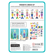 Magnetic dress-up set packaging with mermaid figures and storage tin illustration on a white background.
