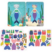 Set of mermaid-themed cards and stickers with colorful designs.