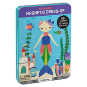 Magnetic dress-up set packaging with mermaid illustration on a blue background