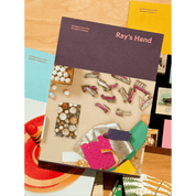 Book titled 'Ray's Hand' with colorful cover design on a wooden surface