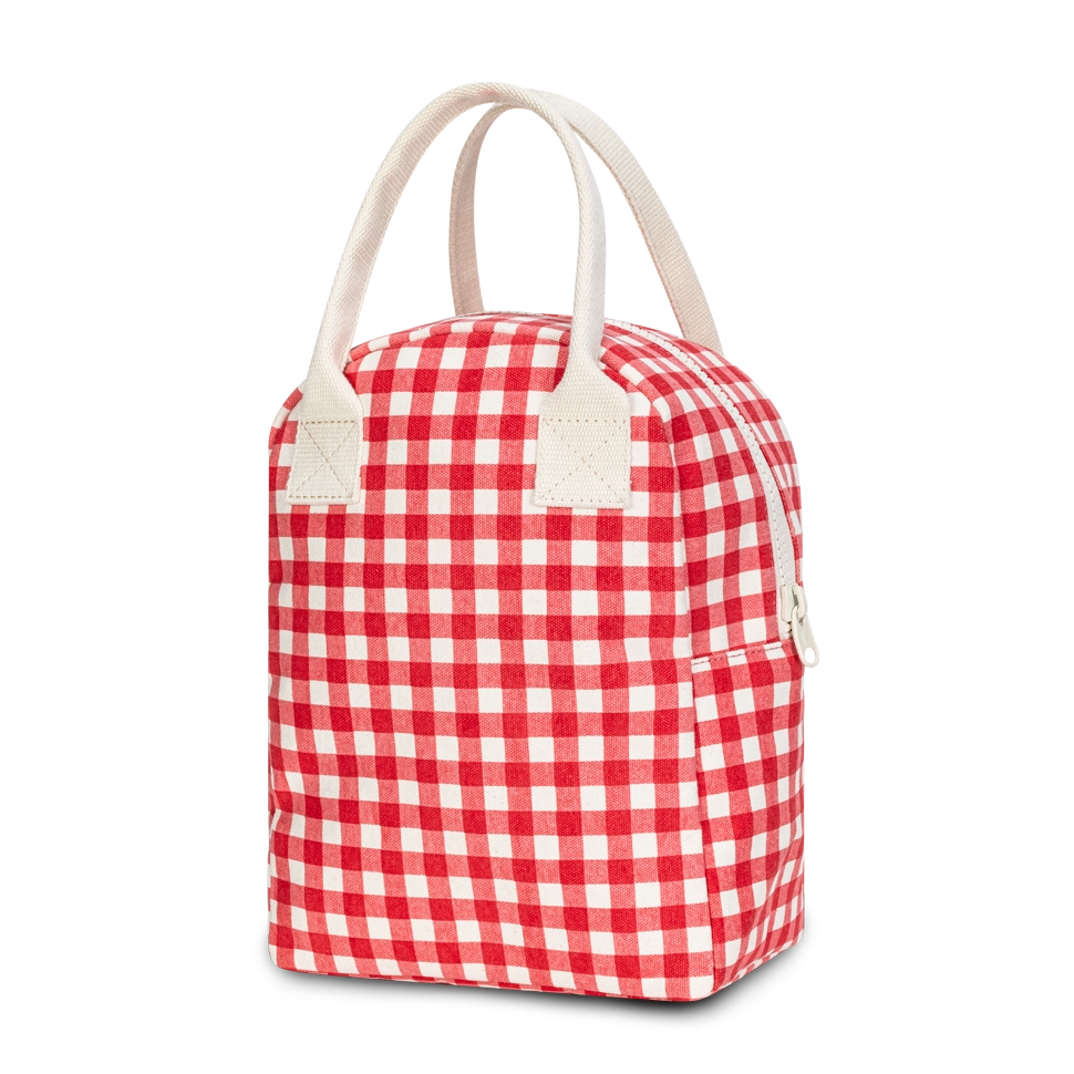 Red Gingham Organic Cotton Zipper Lunch Bag