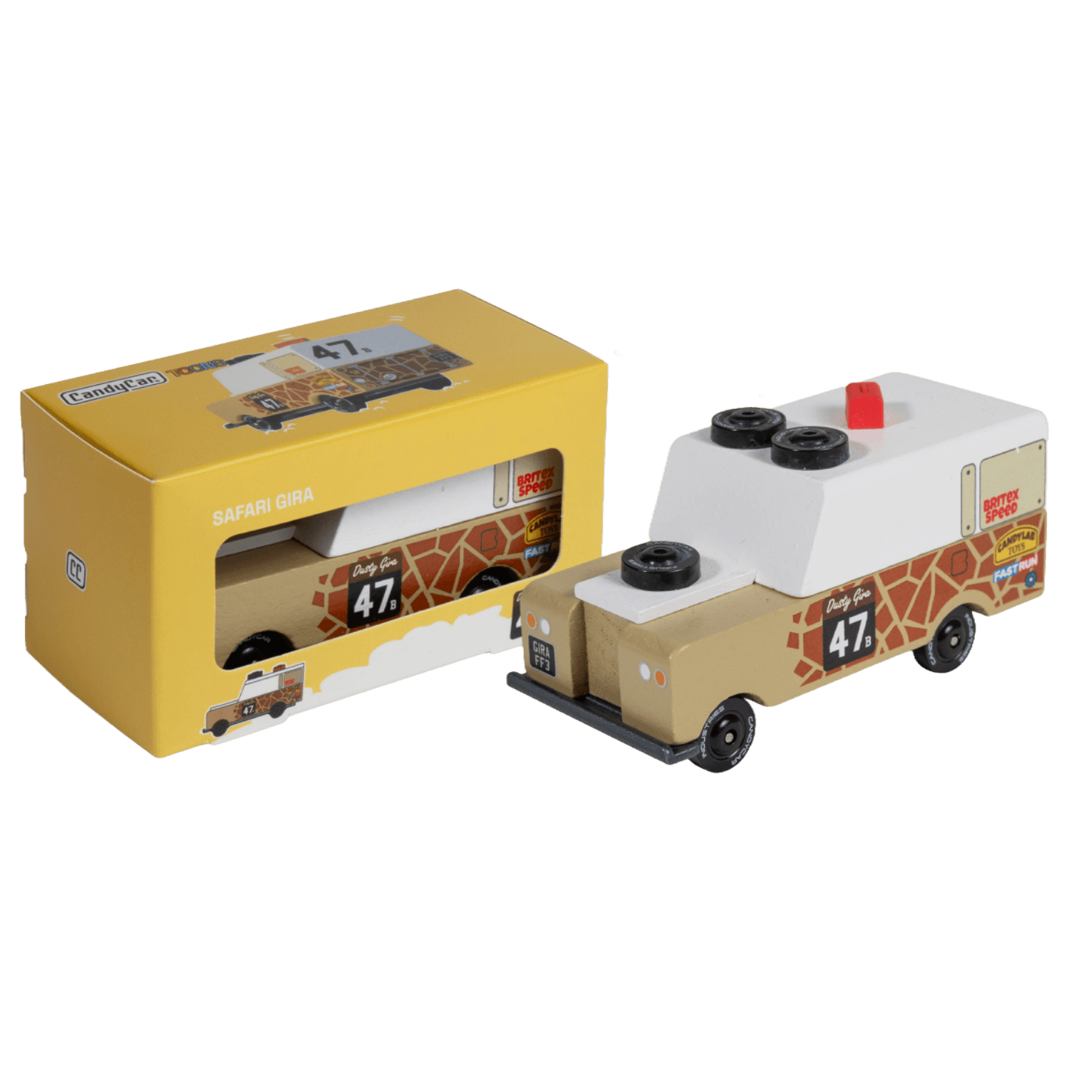 Toy truck with a yellow packaging box 