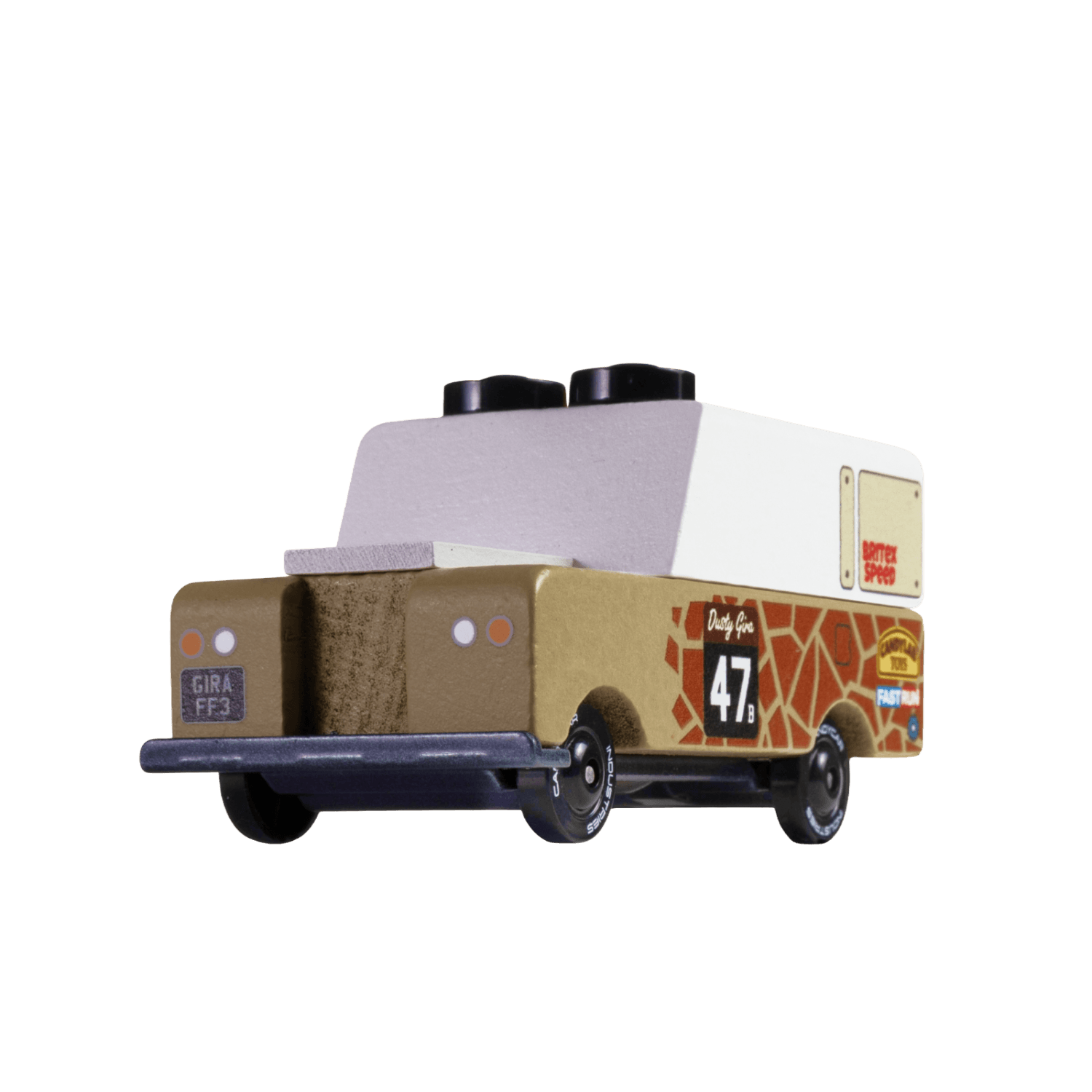 Model of a vintage truck with a white cab and brown body