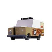 Model of a vintage truck with a white cab and brown body