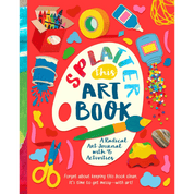 Book cover of 'Splatter This Art Book' with colorful art supplies on a red background