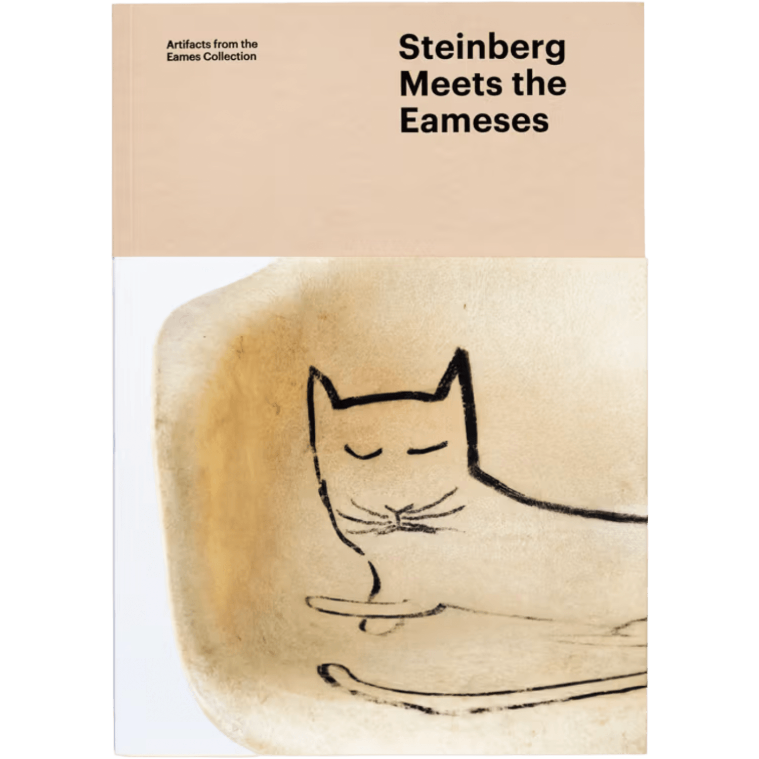 Book cover with a cat illustration and text about Steinberg meeting the Eameses.