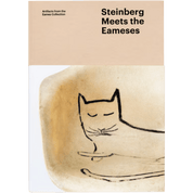 Book cover with a cat illustration and text about Steinberg meeting the Eameses.