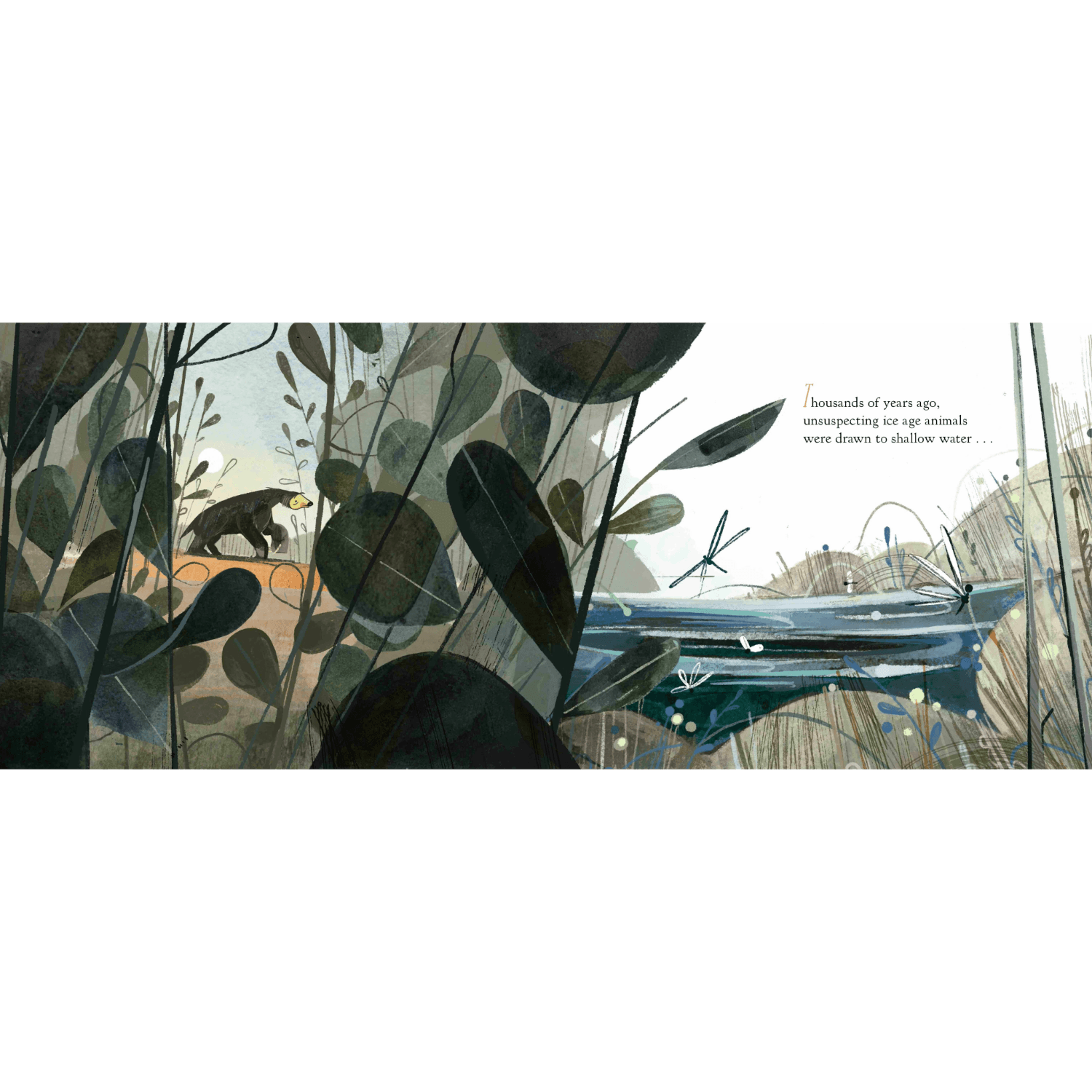 Illustration of a forest scene with a boat and text overlay