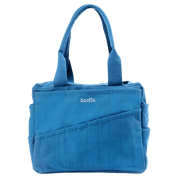 The front of a blue painter's bag with 'Soolla' branding and multiple pockets.