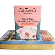 Cate Paper Co. paintable watercolor cards packaging with sample cards.