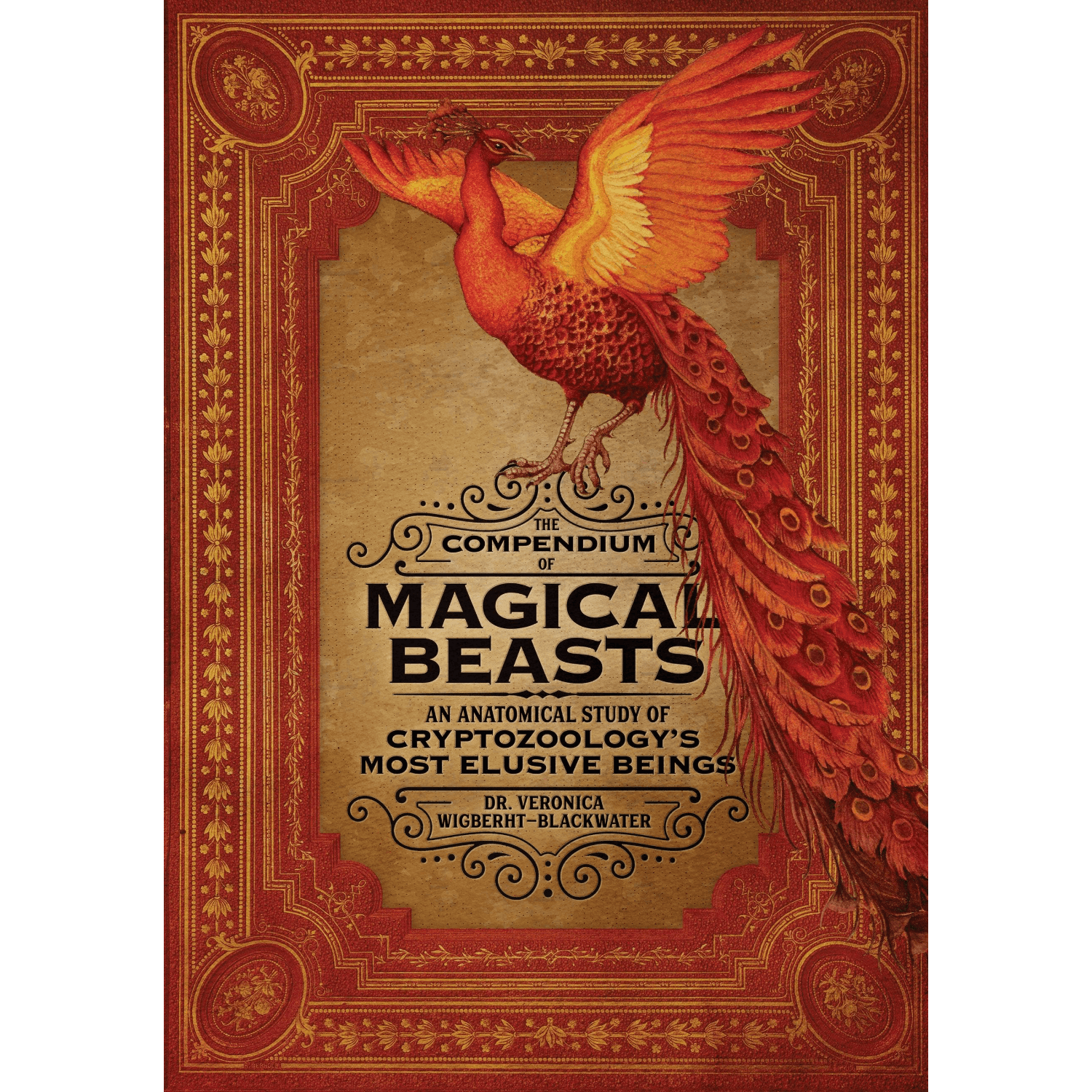 Book cover of 'Compendium of Magical Beasts' with a phoenix illustration on a red background