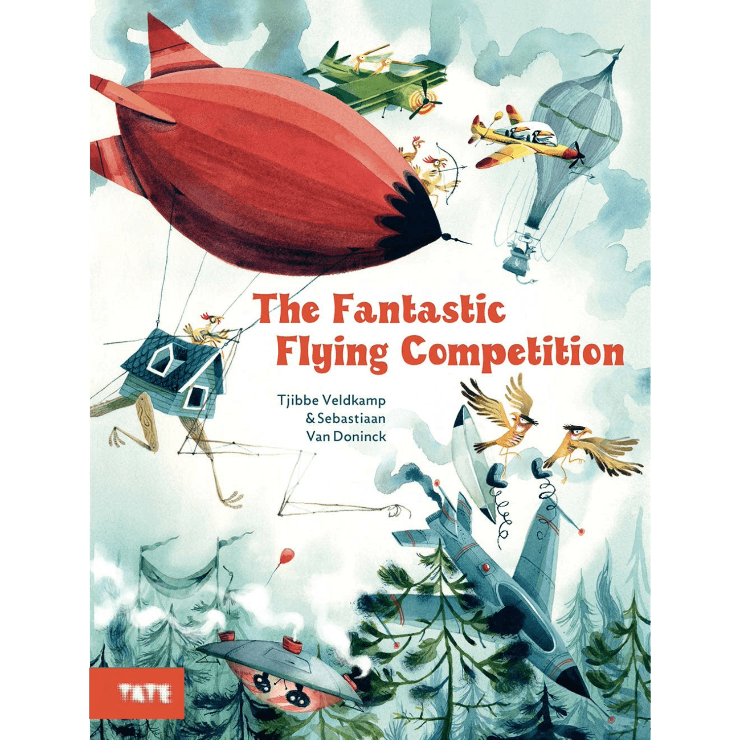 Book cover of 'The Fantastic Flying Competition' with colorful illustrations of flying vehicles and characters.