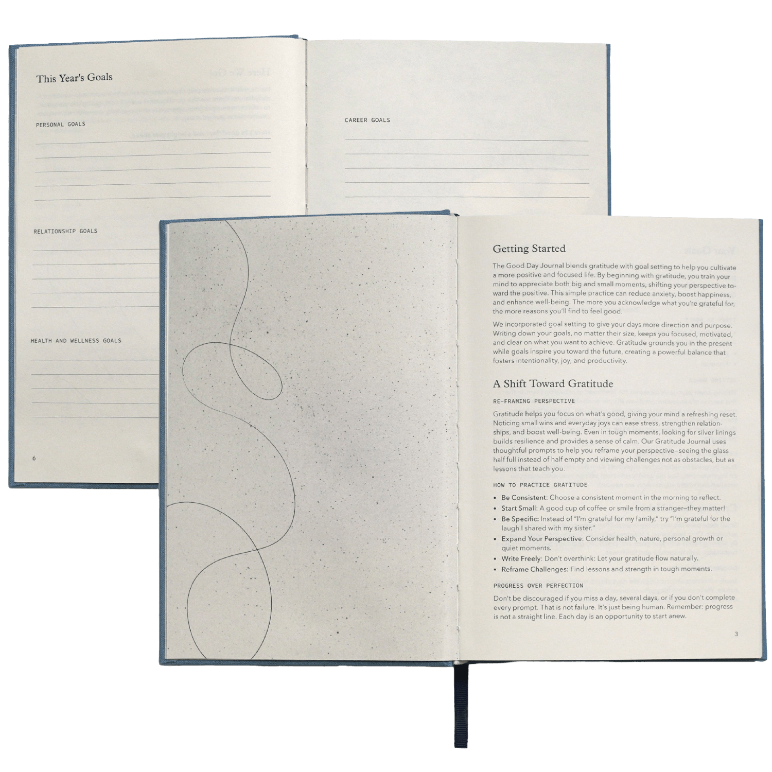 Open notebook with lined pages and text on how to get started.