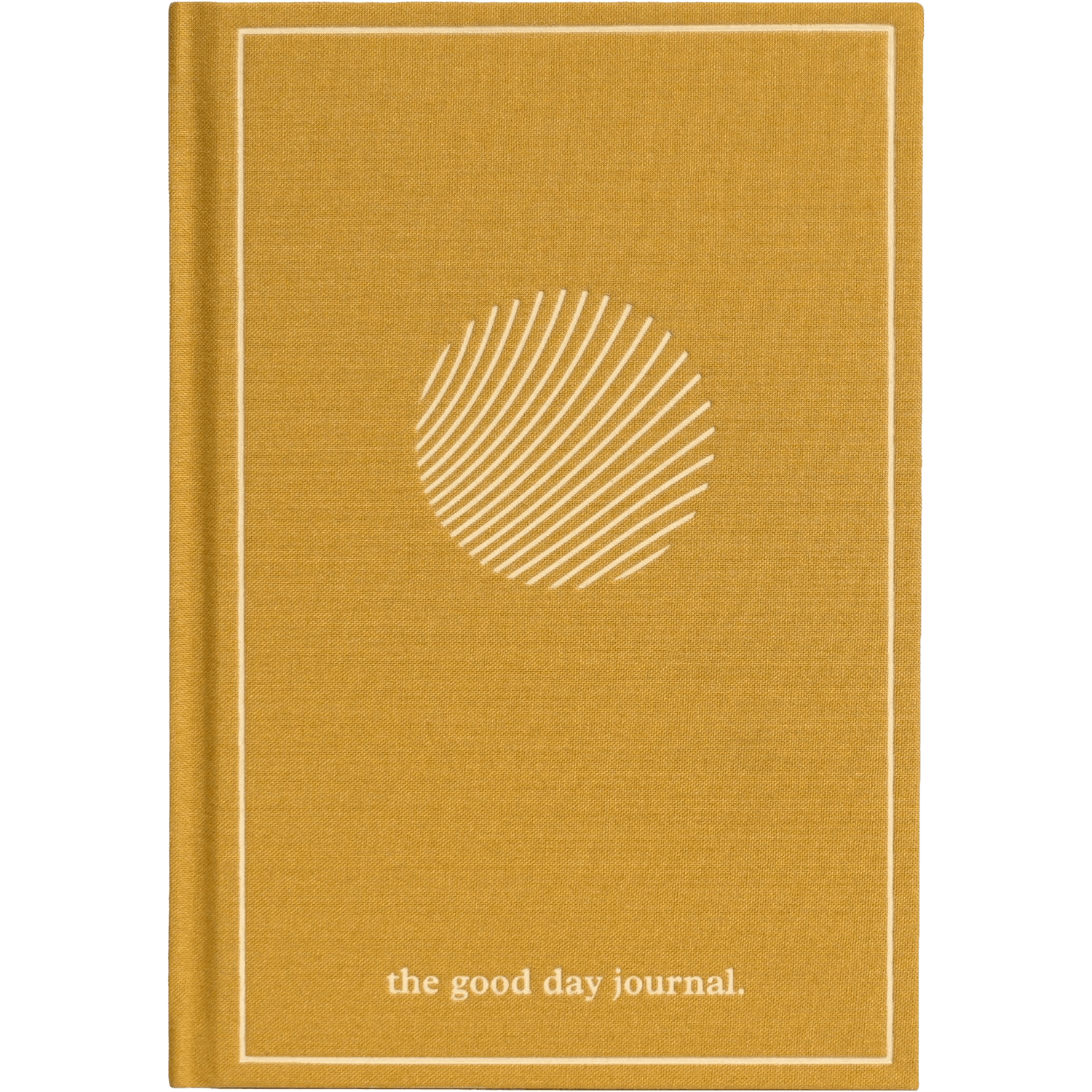 Yellow journal with a white circular design and 'the good day journal' text