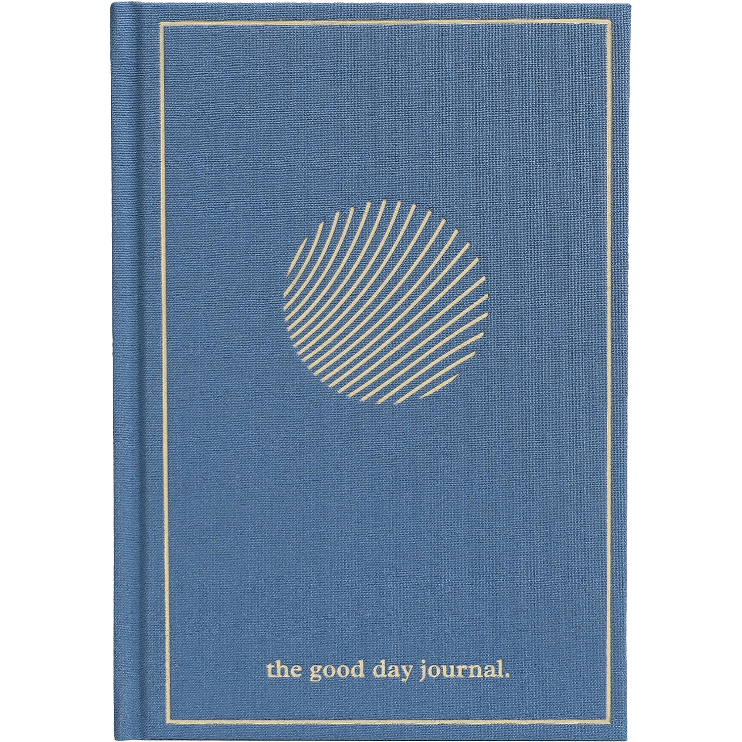 Blue journal with a circular design and 'the good day journal' text