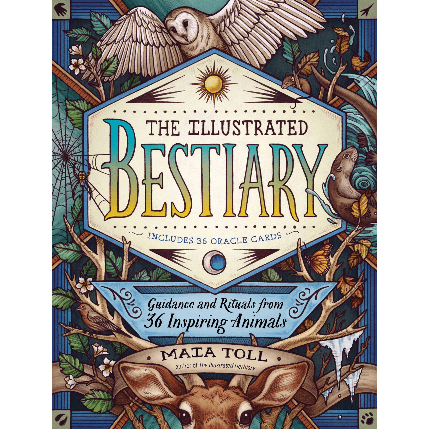Book cover of 'The Illustrated Bestiary' with illustrations of animals and text.