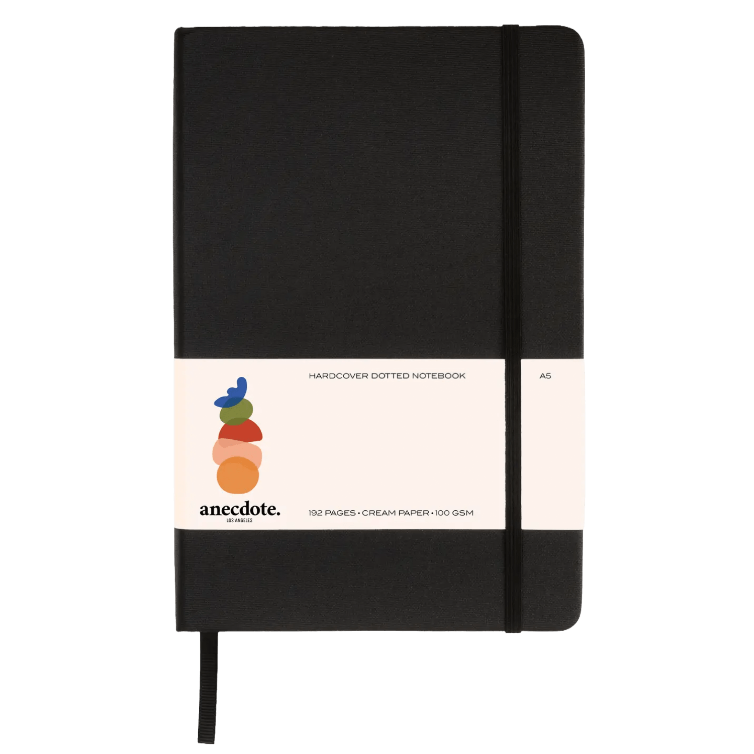 Black notebook with a white label
