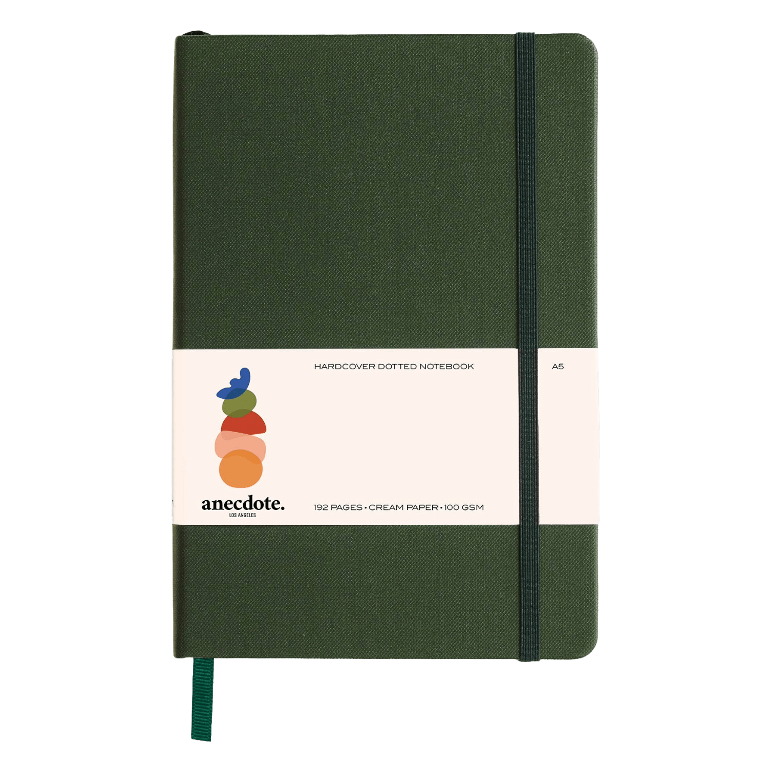Green notebook with a visible white brand label