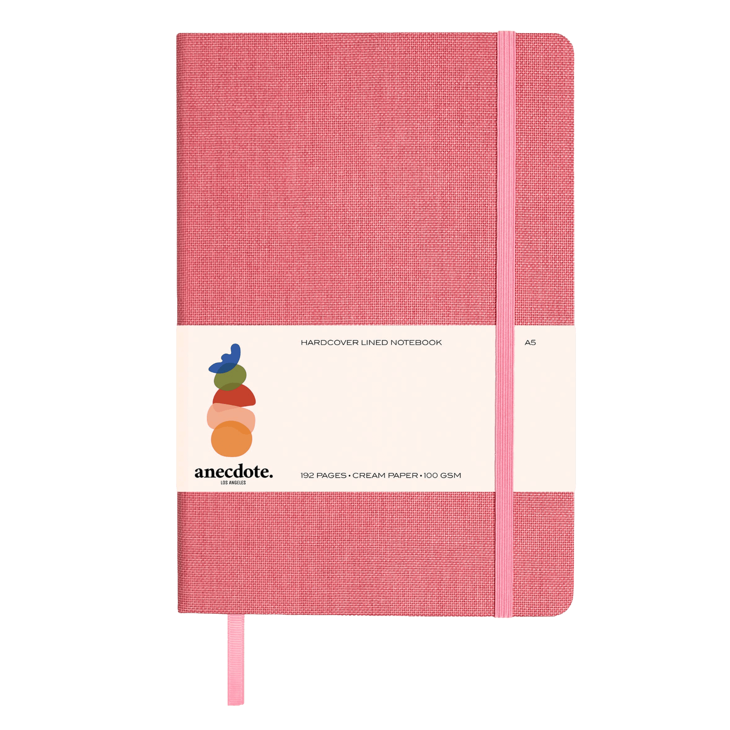 Pink notebook with a visible brand logo 