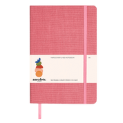 Pink notebook with a visible brand logo 