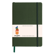 Green notebook with a visible white brand label
