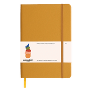Yellow notebook with a white label