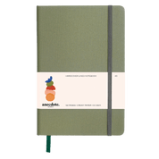 Green notebook with a visible brand label
